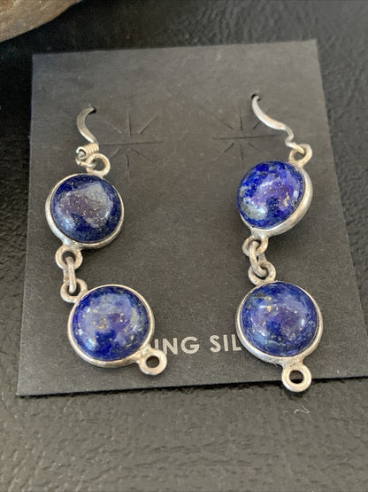 Native Blue Lapis Sterling Silver Multi-Stone Dangle Drop Earrings 1" 12710