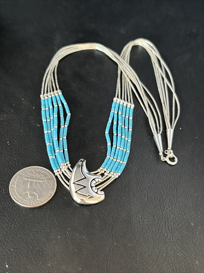 Bear Pendant Turquoise 5 Strand Heishi Liquid Sterling Silver Necklace 14822