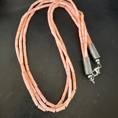 Native American Pink Coral Sterling Silver 3 Strand Necklace 21" 17817