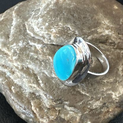 Southwestern Sterling Silver Blue Kingman Turquoise Ring Size 9 18528