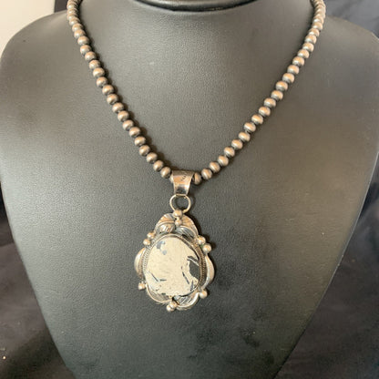 Men White Buffalo Turquoise Pendant Sterling Silver Beads Necklace 12670N