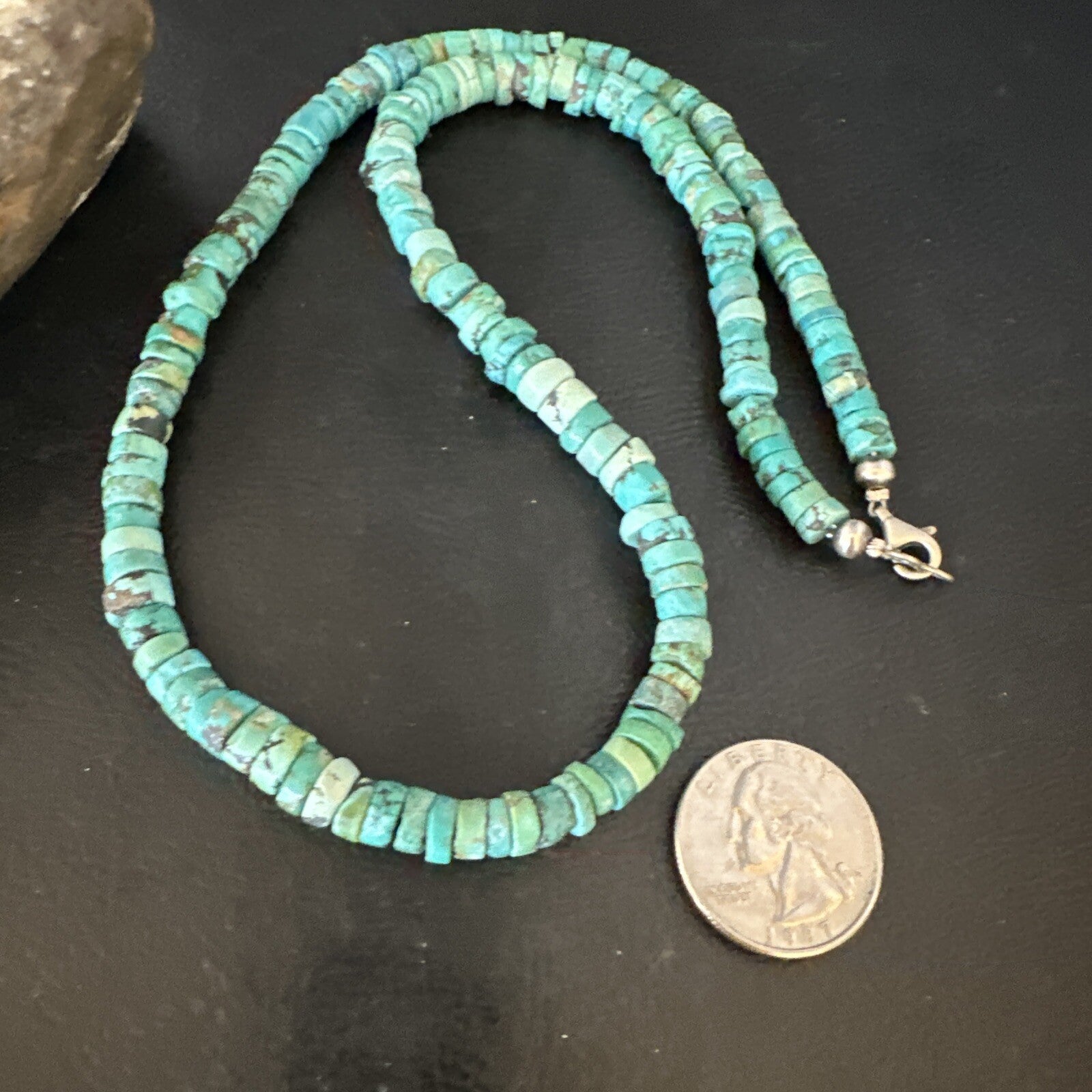 Blue Turquoise 20” Heishi Sterling Silver Bead Necklace 15165