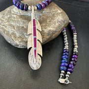 Feather Purple Stone Opal Pendant Necklace 21" | Sterling Silver | Authentic Native American Handmade | 18671