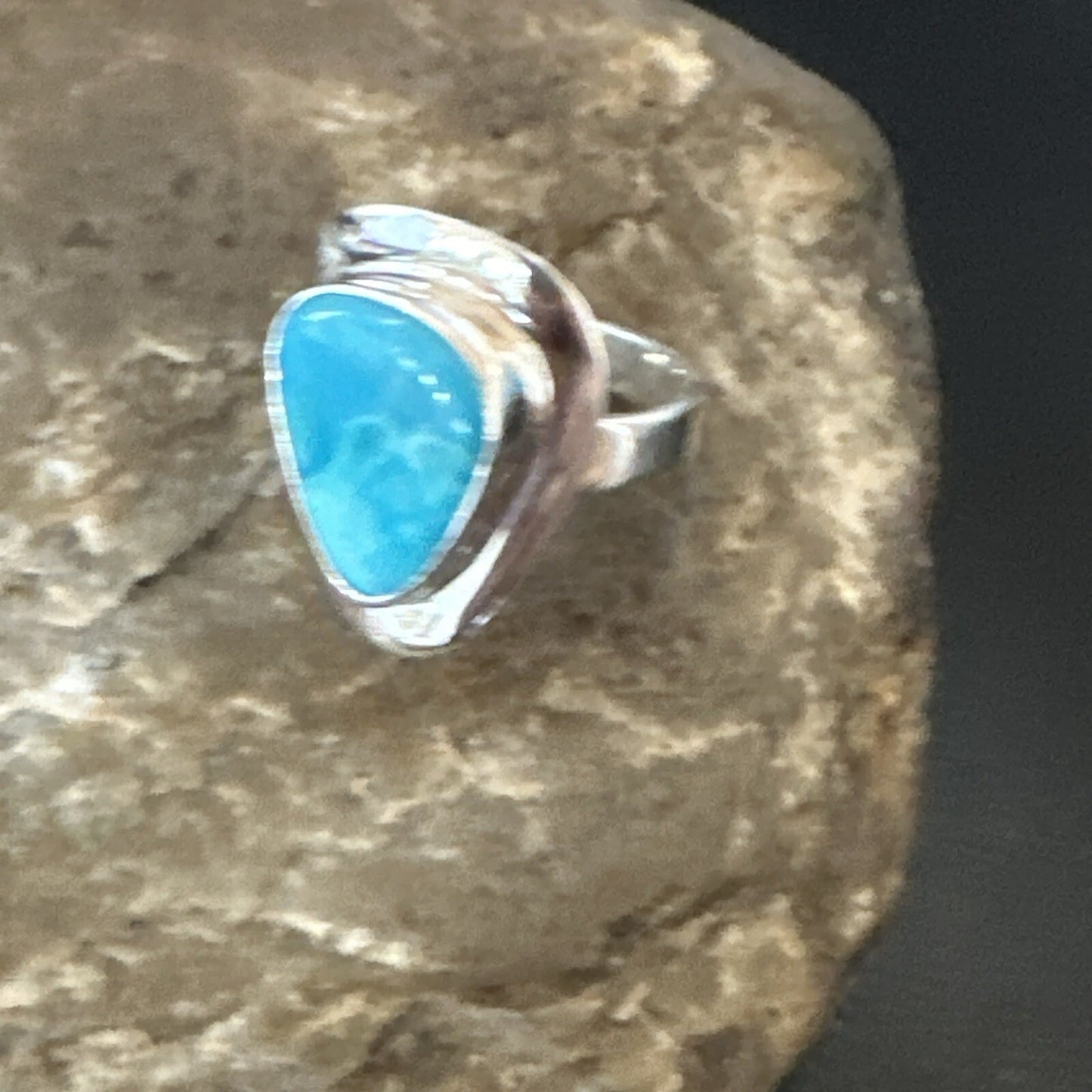 Southwestern Sterling Silver Blue Kingman Turquoise Ring Size 7 18507