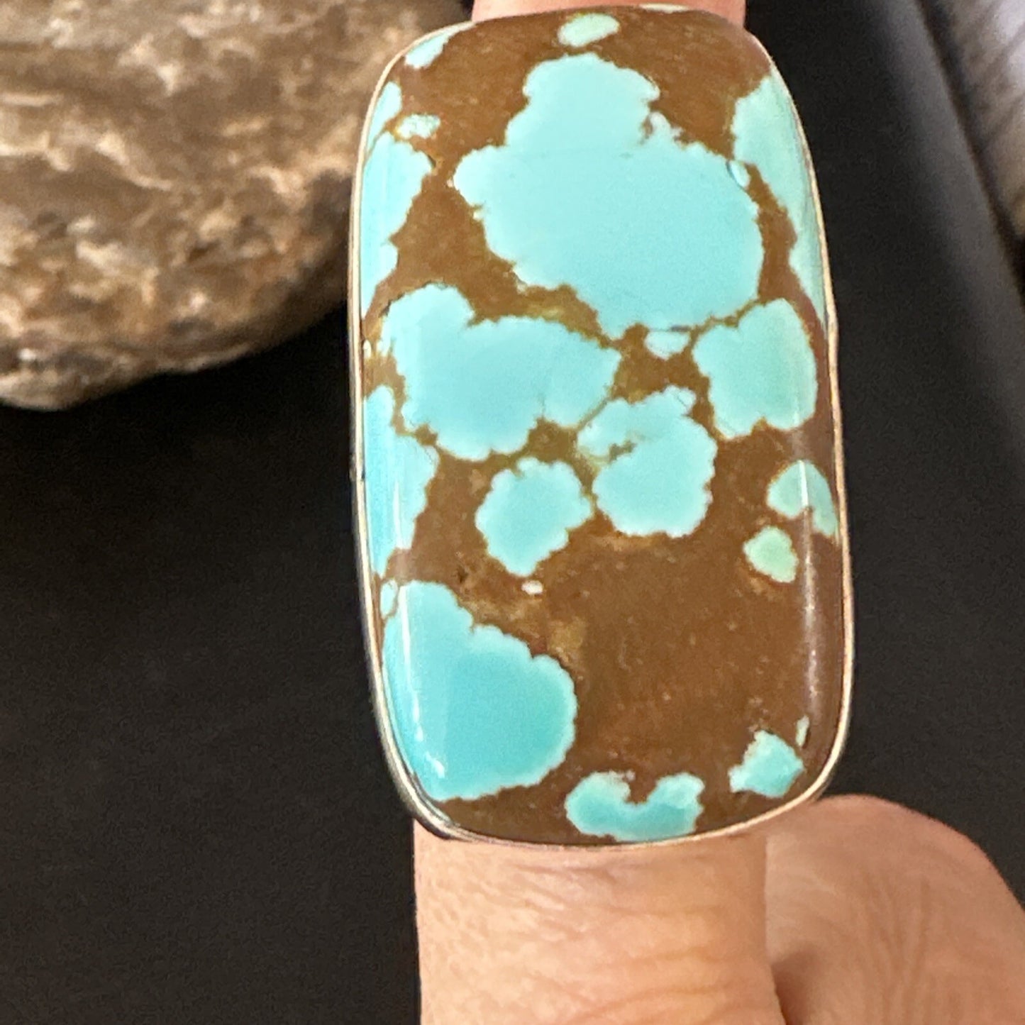 Blue Turquoise #8 Navajo Sterling Silver Ring Size 7 14961