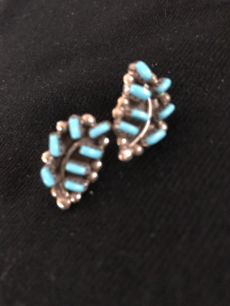 Turquoise Petite Point Zuni Sterling Silver Earrings 01607