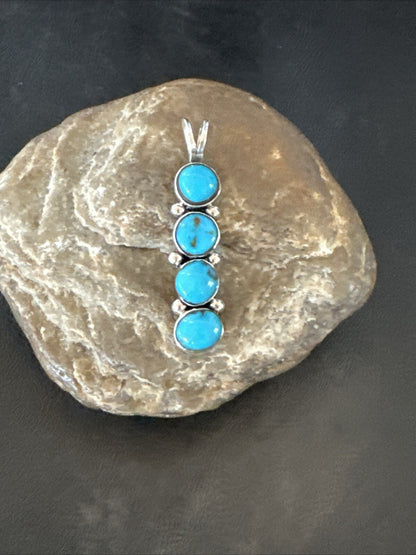 Robin Egg Turquoise 4 Stone Navajo Sterling Silver Cluster Pendant 18336