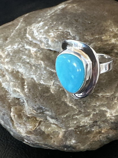WoMens Sterling Silver Blue Kingman Turquoise Ring Size 7.5 17684
