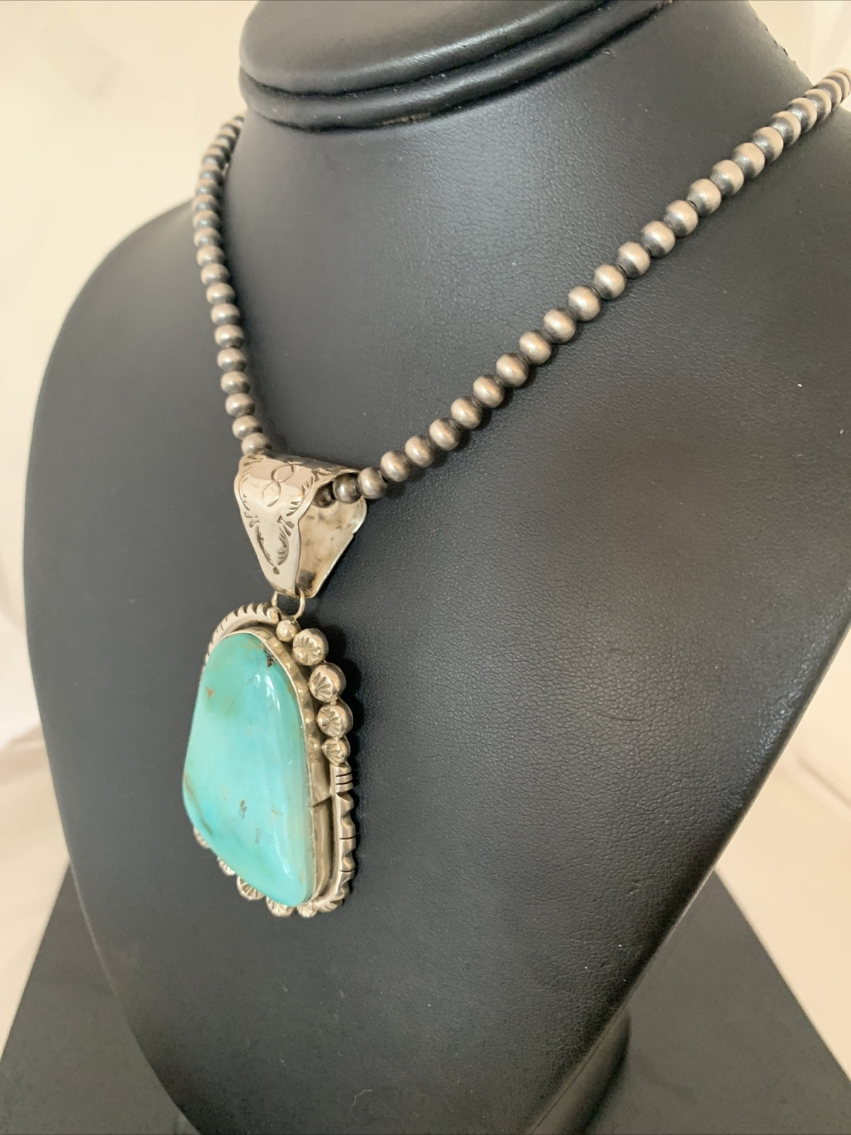 Mens Royston Turquoise Pendant Navajo Pearls Sterling Silver Necklace 02111N