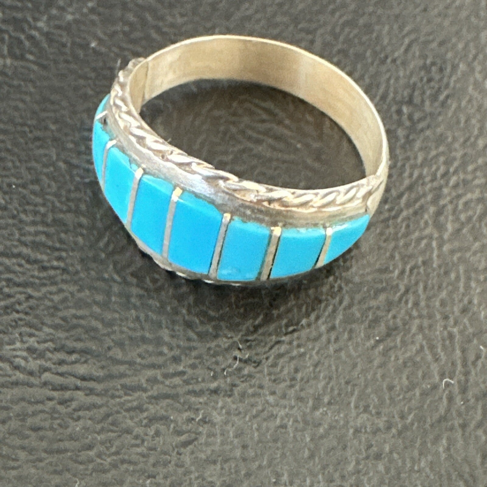Native American Indian Navajo Blue Turquoise Inlay Band Ring Sz 8 17970