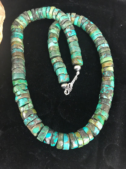 Turquoise 12 mm Heishi Bead Navajo Pearls Sterling Silver Necklace 3406