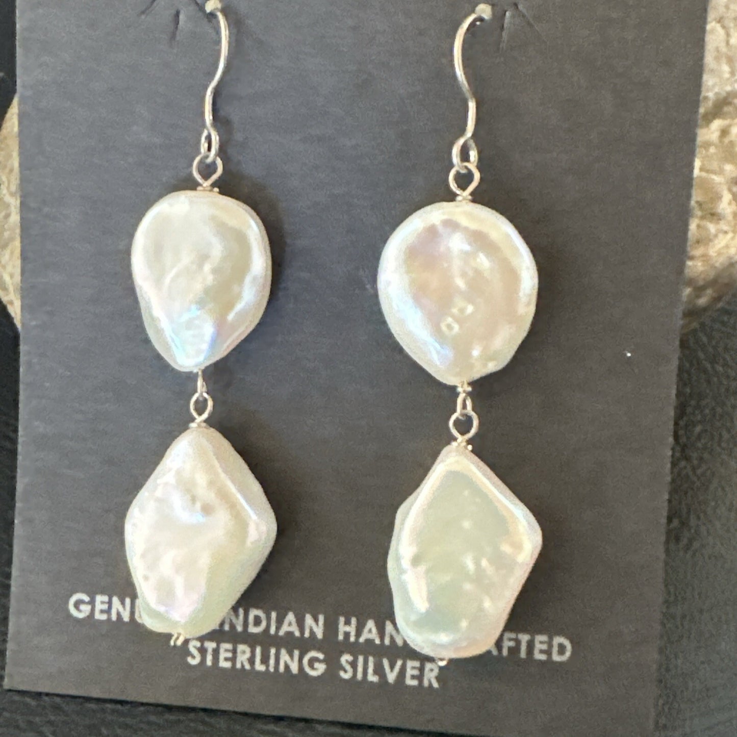 Beautiful White Sterling Silver Freshwater Pearl Dangle Earrings 1.5" 3077