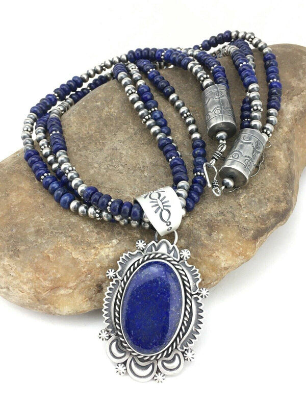 American Navajo Lapis Lazuli Necklace Pendant | Sterling Silver | Authentic Native American Handmade | 01273