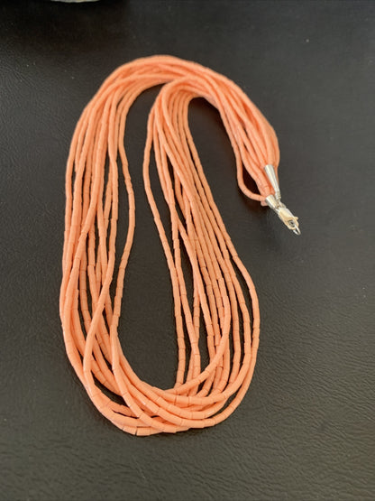 Peach Coral Stabilized Bead 10 Strands Navajo Sterling Silver Necklace 02210