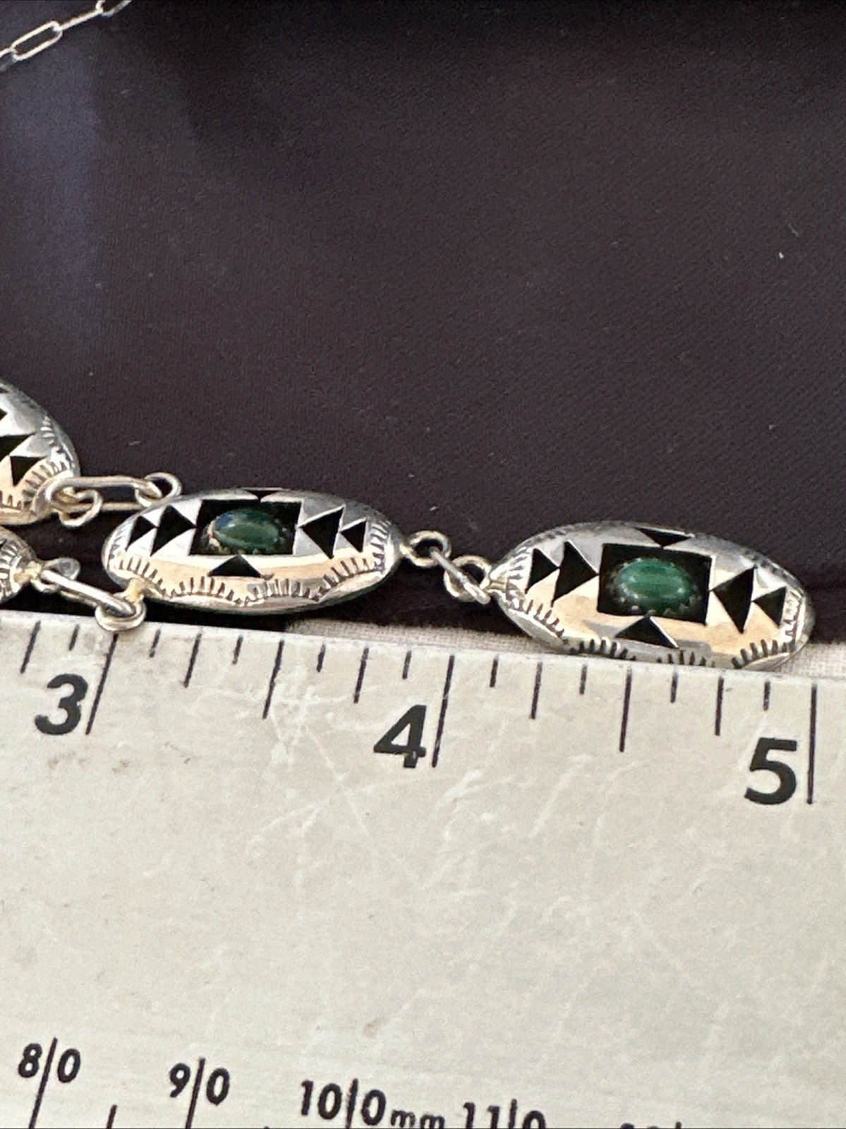 Old Navajo Green Malachite Sterling Silver Shadowbox Necklace Earrings 18”19106