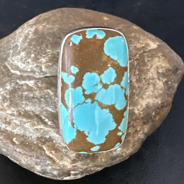 Blue Turquoise #8 Navajo Ring Size 7 | Sterling Silver | Authentic Native American Handmade | 14961