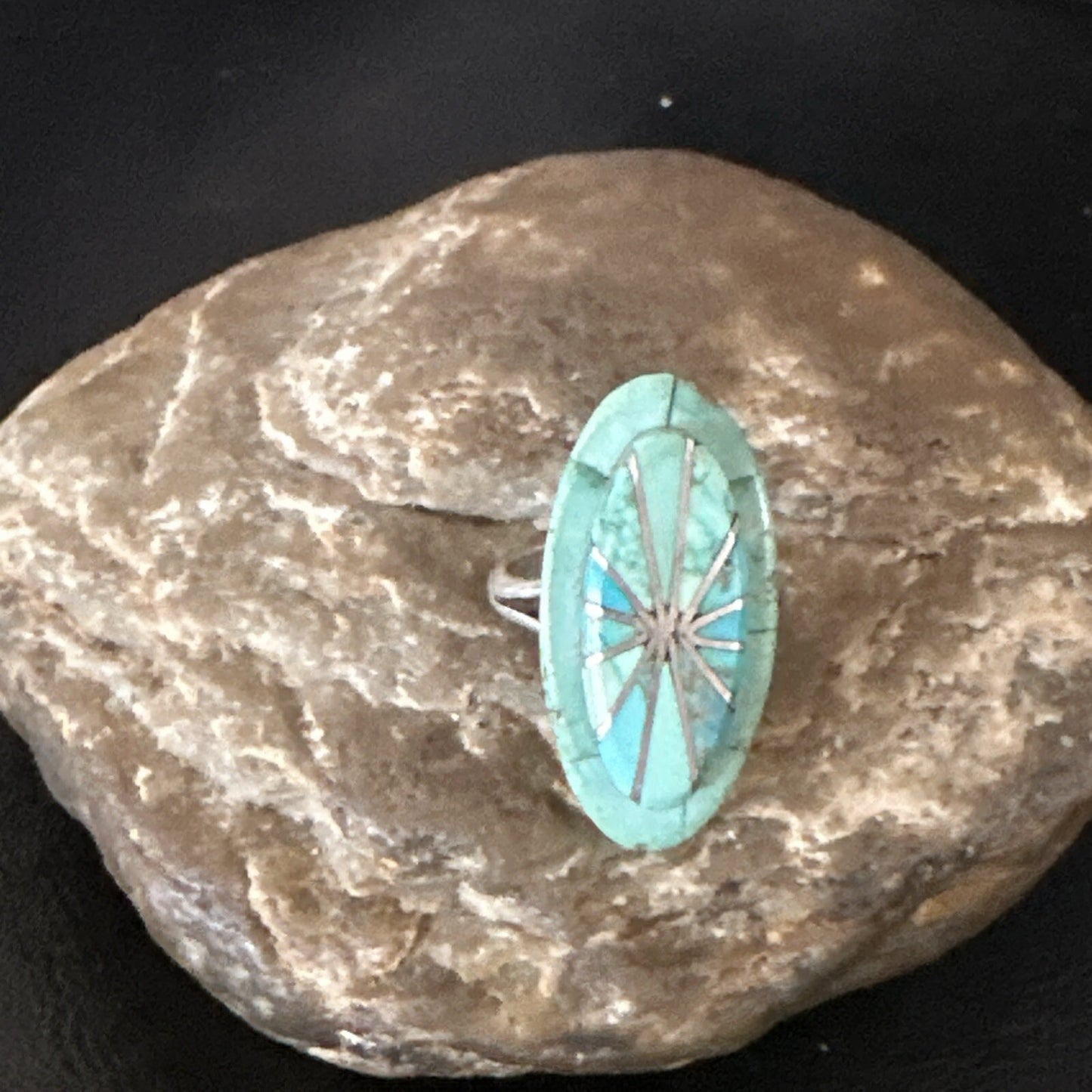 Native American Indian Navajo Blue Turquoise Inlay Band Ring Sz 7.5 18762