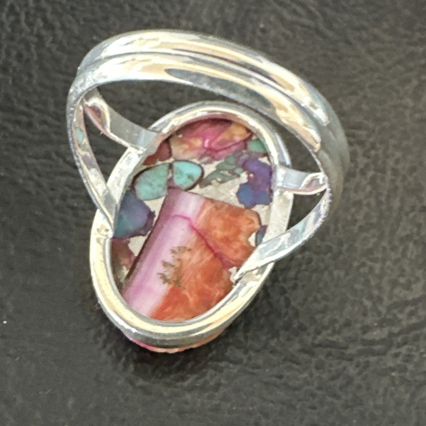 Blue Turquoise Spiny Oyster Southwestern Sterling Silver Ring Size 8 18480