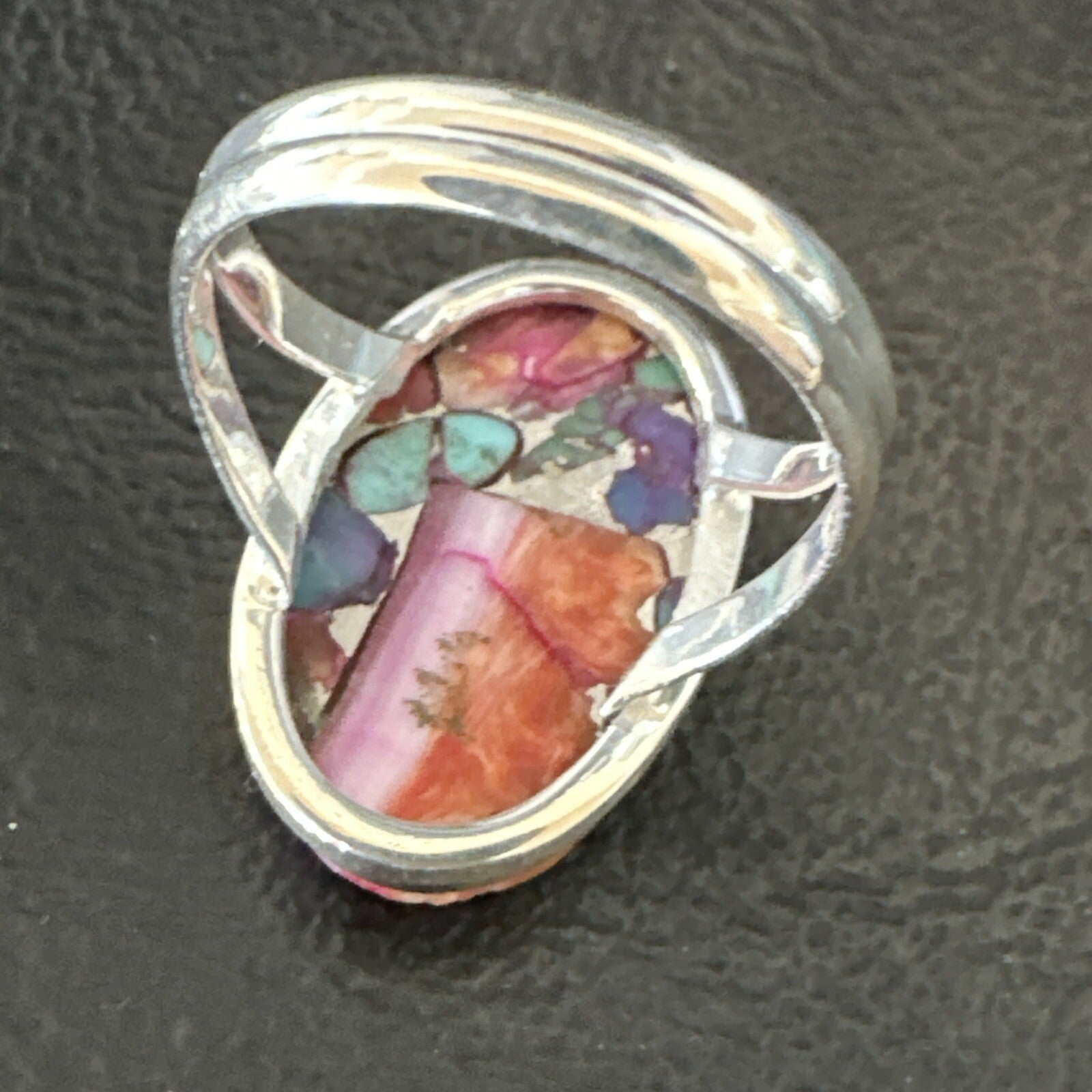 Blue Turquoise Spiny Oyster Southwestern Sterling Silver Ring Size 8 18480
