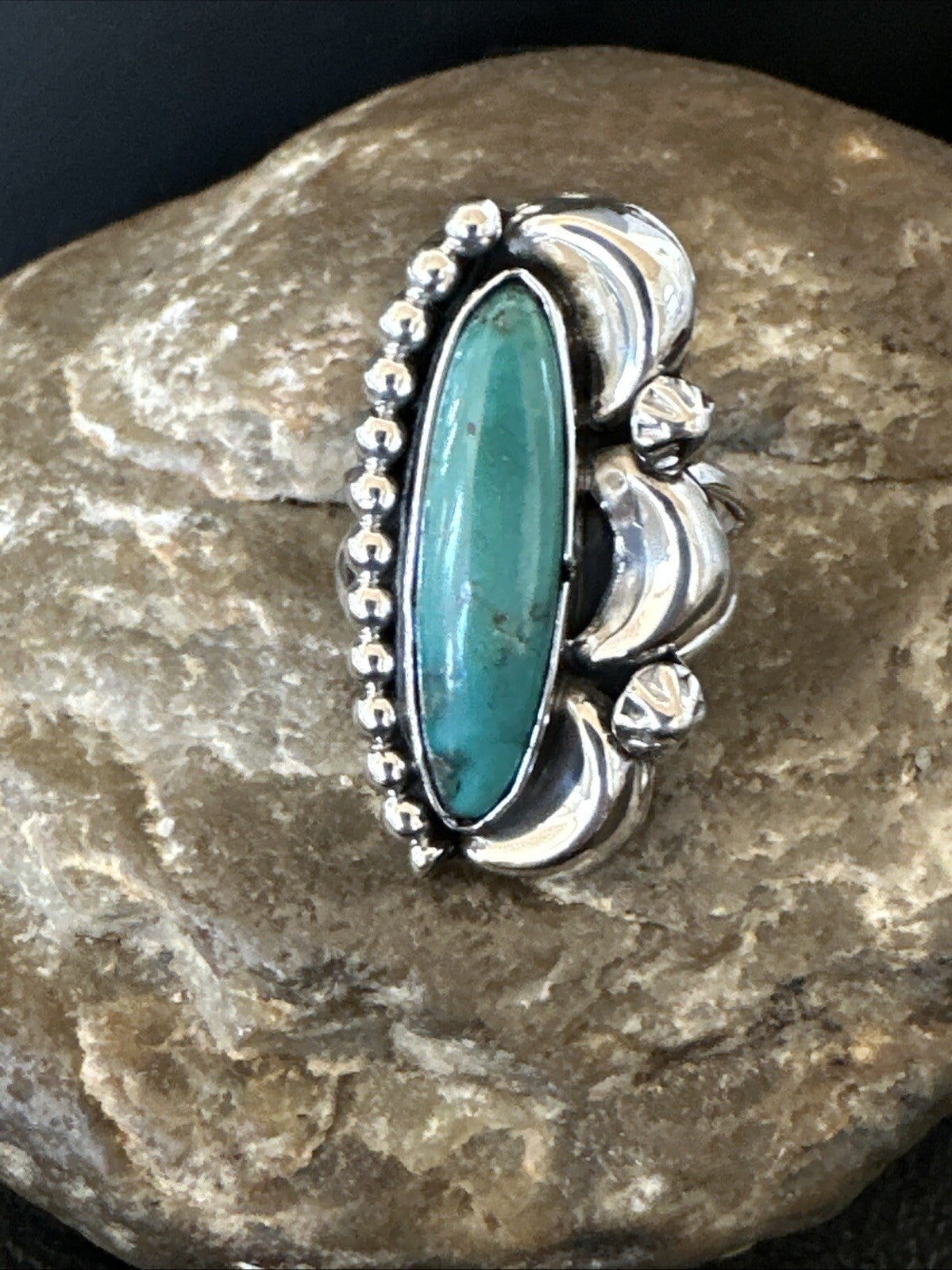 Blue Kingman Turquoise Native American Navajo Sterling Silver Ring Size 8 18633