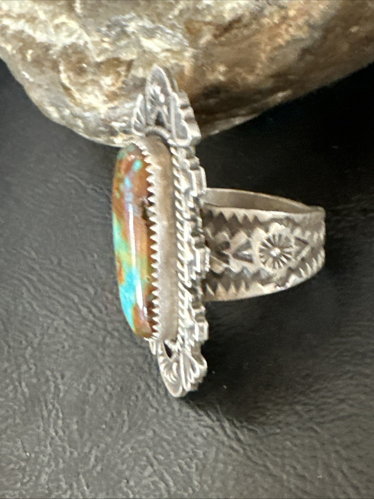 Navajo Sterling Silver Green Turquoise Ring Size 11.5 19615