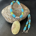 Green Gaspeite Pendant Blue Turquoise Navajo Necklace 20" | Sterling Silver | Authentic Native American Handmade | 19671