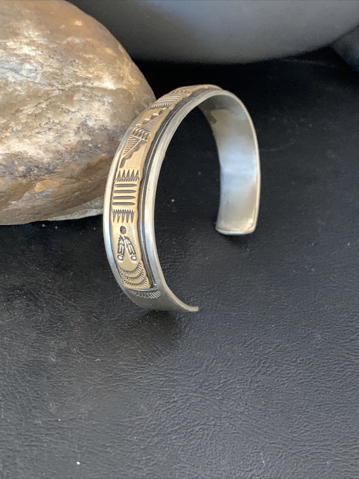 Mens Navajo Handmade Stamped Sterling Silver 12K Gold Cuff Bracelet 19032