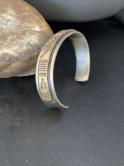 Mens Navajo Handmade Stamped Sterling Silver 12K Gold Cuff Bracelet 19032