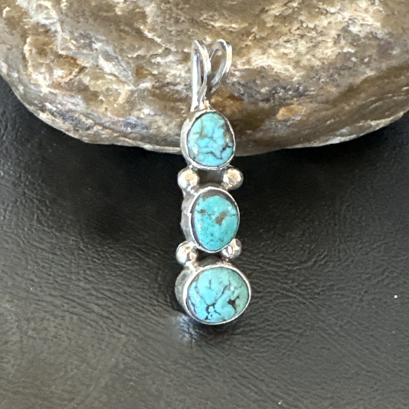 Blue Turquoise 3 Stone Navajo Sterling Silver Cluster Pendant Only 18349