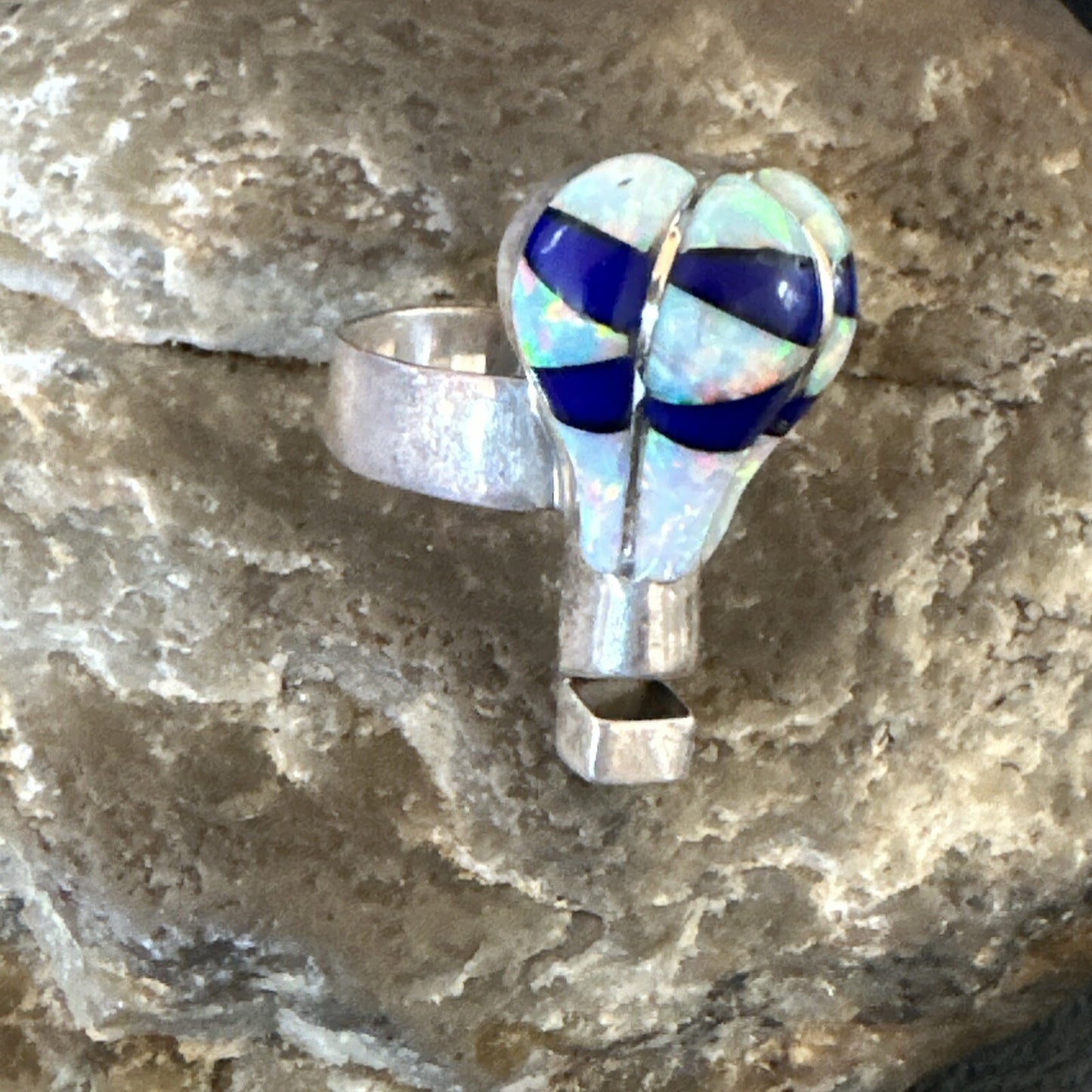 Navajo Balloon Blue Lapis White Opal Inlay Band Ring Sz 6 18188