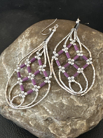 Stone 3 Strand Heishi Liquid Sterling Silver Dangle Earrings 17738