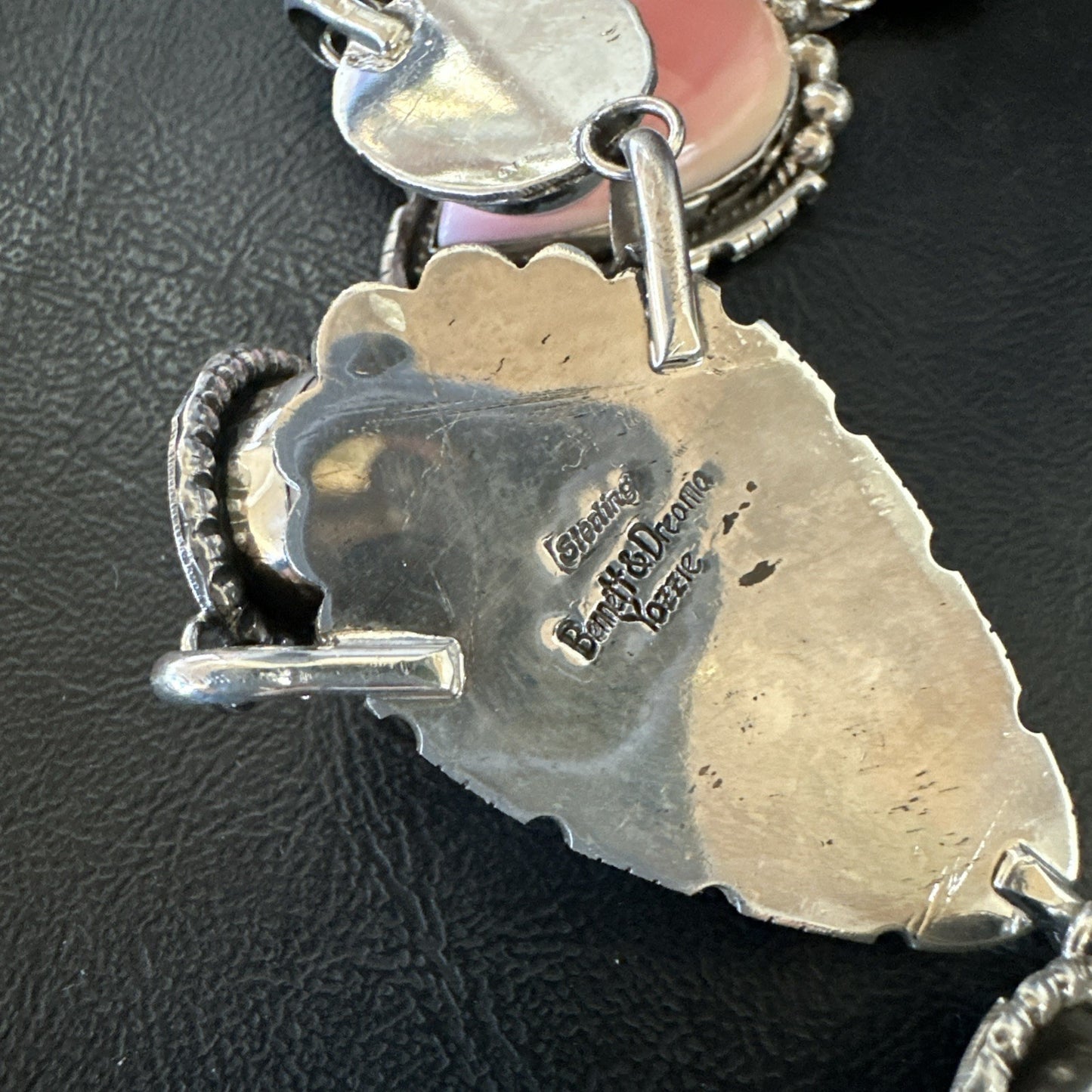 Pink Queen Conch Lariat Necklace Navajo Sterling Silver Pendant 28" 19334