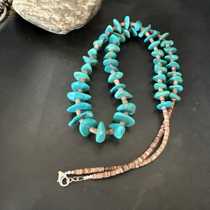 Santo Domingo Kingman Turquoise Heishi Sterling Silver Bead 32” Necklace 19554