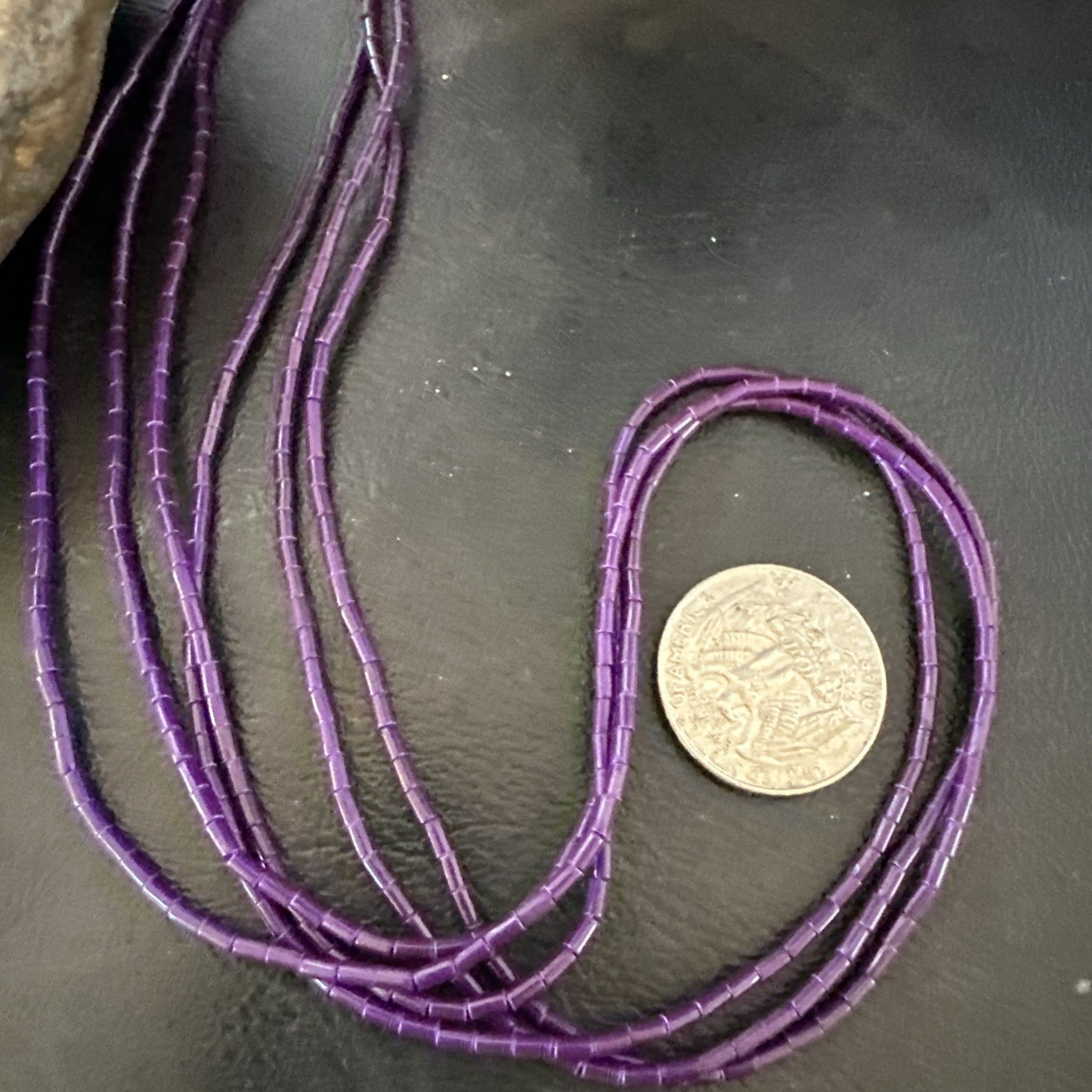 Purple Stone Heishi Bead Stabilized 3 Strand Sterling Silver Necklace 19702