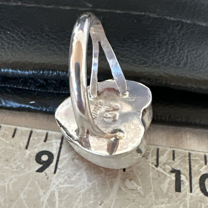 Orange Heart Ring Handmade Navajo Spiny Oyster Sterling Silver Sz 7.5 19331