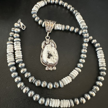 Men Women White Buffalo Turquoise Pendant Navajo Sterling Silver Necklace 17718