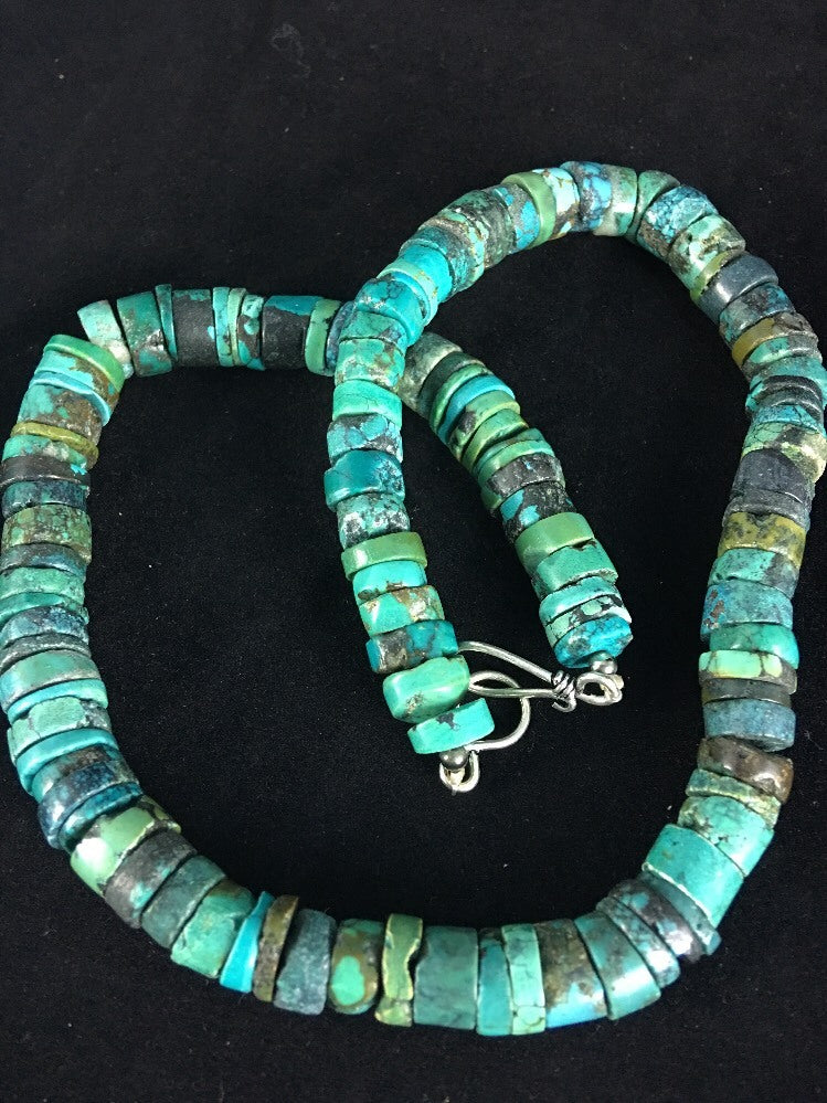Turquoise Bead 8 mm Heishi Navajo Sterling Silver Necklace 20” 1135
