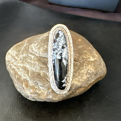 X Long Navajo White Buffalo Turquoise Ring Sterling Silver Sz 8 19767