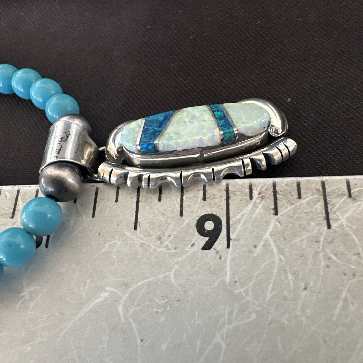 Blue Opal Pendant Turquoise Navajo Sterling Silver Necklace 23" 18735