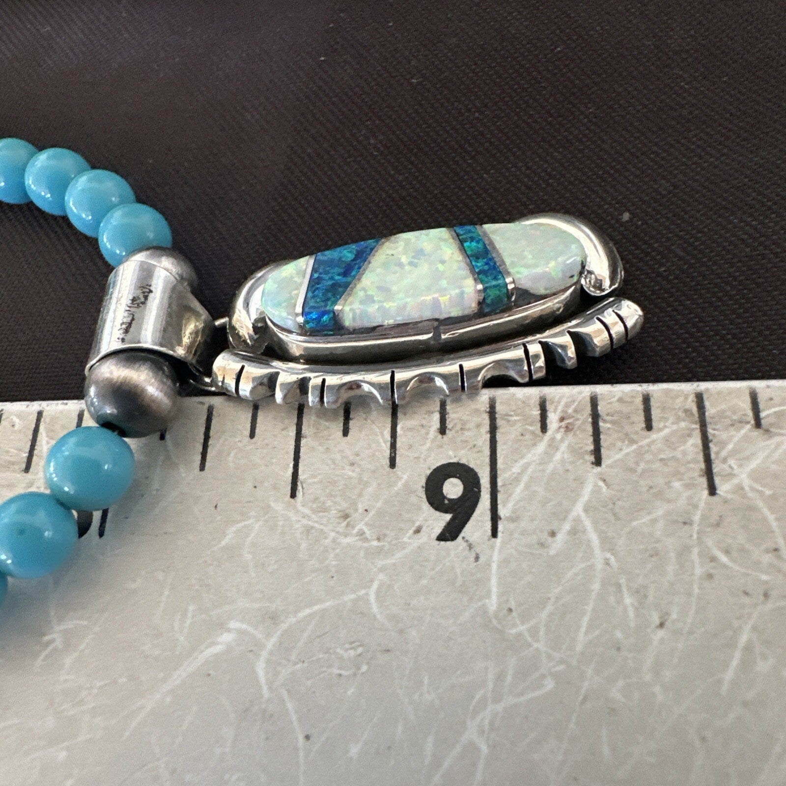 Blue Opal Pendant Turquoise Navajo Sterling Silver Necklace 23" 18735