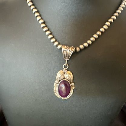 Purple Stone Pendant Navajo Pearls Sterling Silver Necklace 20” 18403