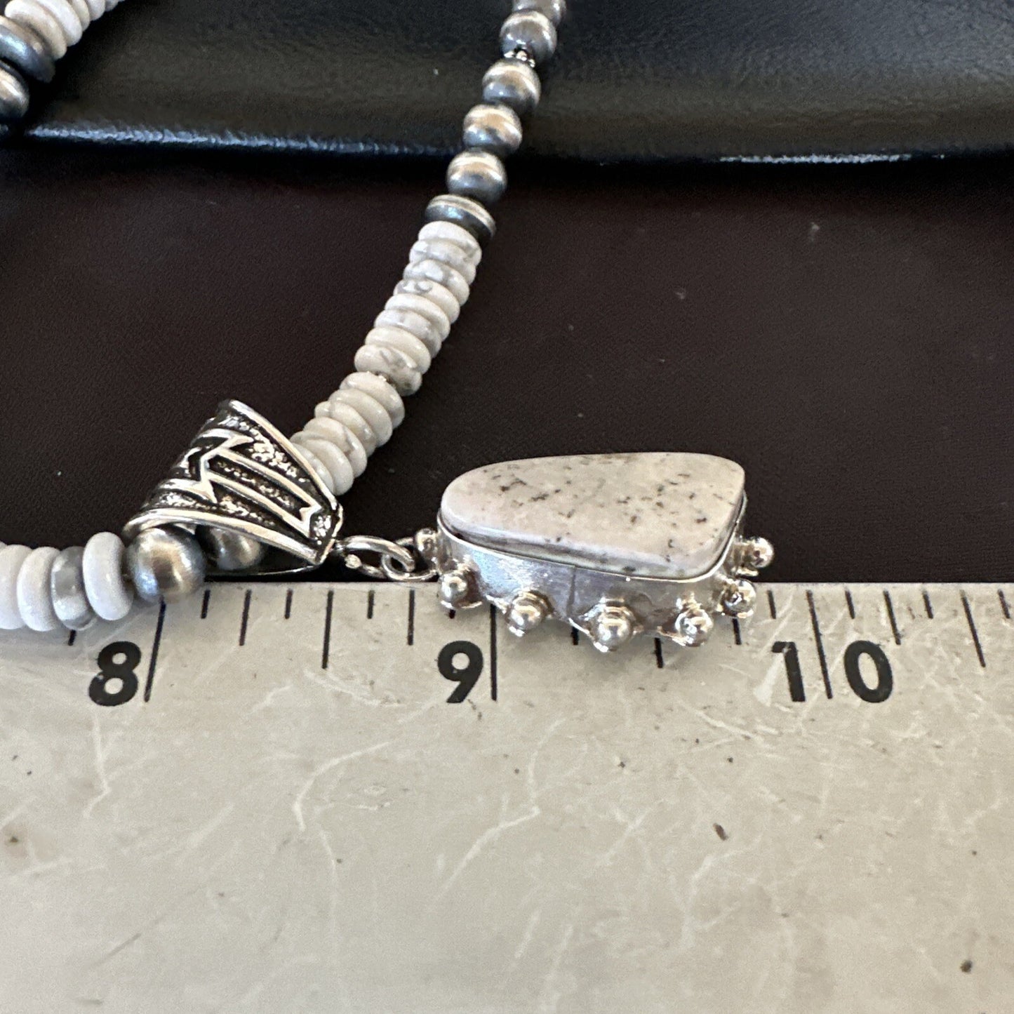 White Buffalo Turquoise Pendant Navajo Pearls Sterling Silver Necklace 22" 18259