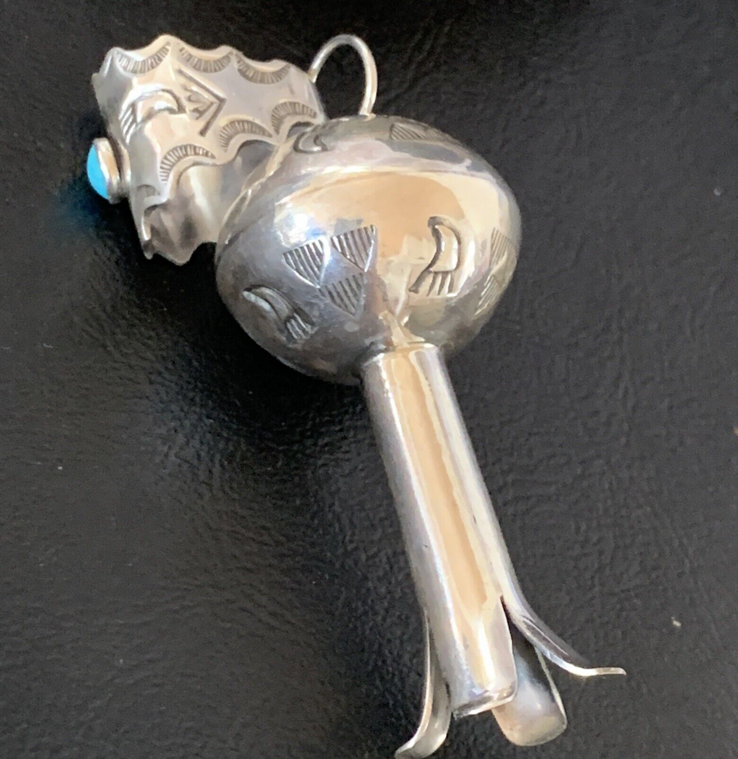 Blue Turquoise Navajo Sterling Silver Naja Pendant 3.25" 13288N
