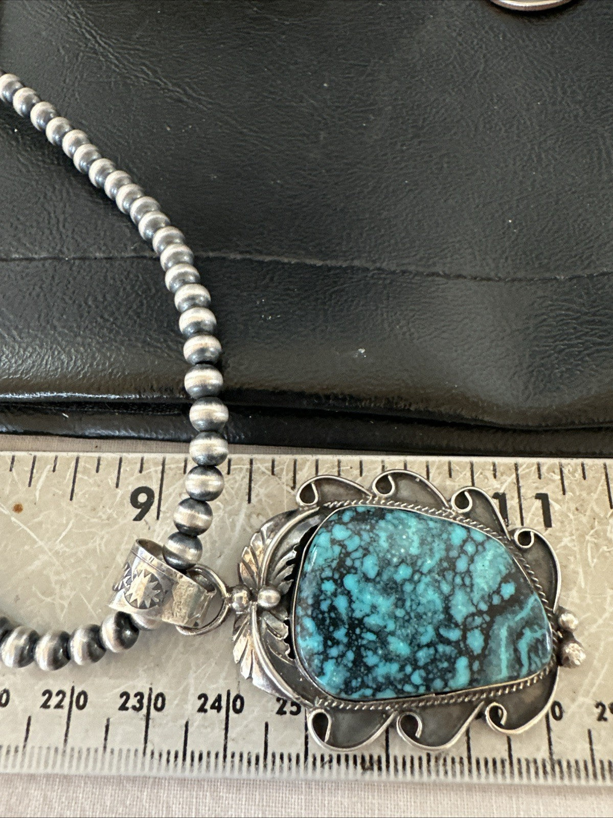 WoMens Blue Spiderweb Turquoise Pendant Navajo Sterling Silver Necklace 19298