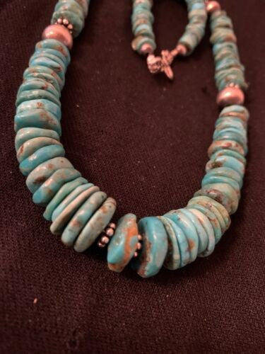 Navajo Blue Turquoise Graduated Necklace Sterling Silve 18" 4663