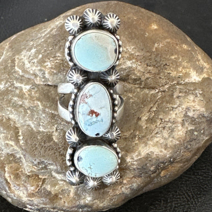 Navajo Sterling Silver Cluster Blue Dry Creek Turquoise Ring Sz 6.5 18596