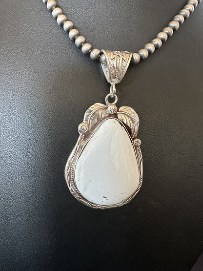 Mens White Buffalo Turquoise Pendant Sterling Silver Beads Necklace 18310