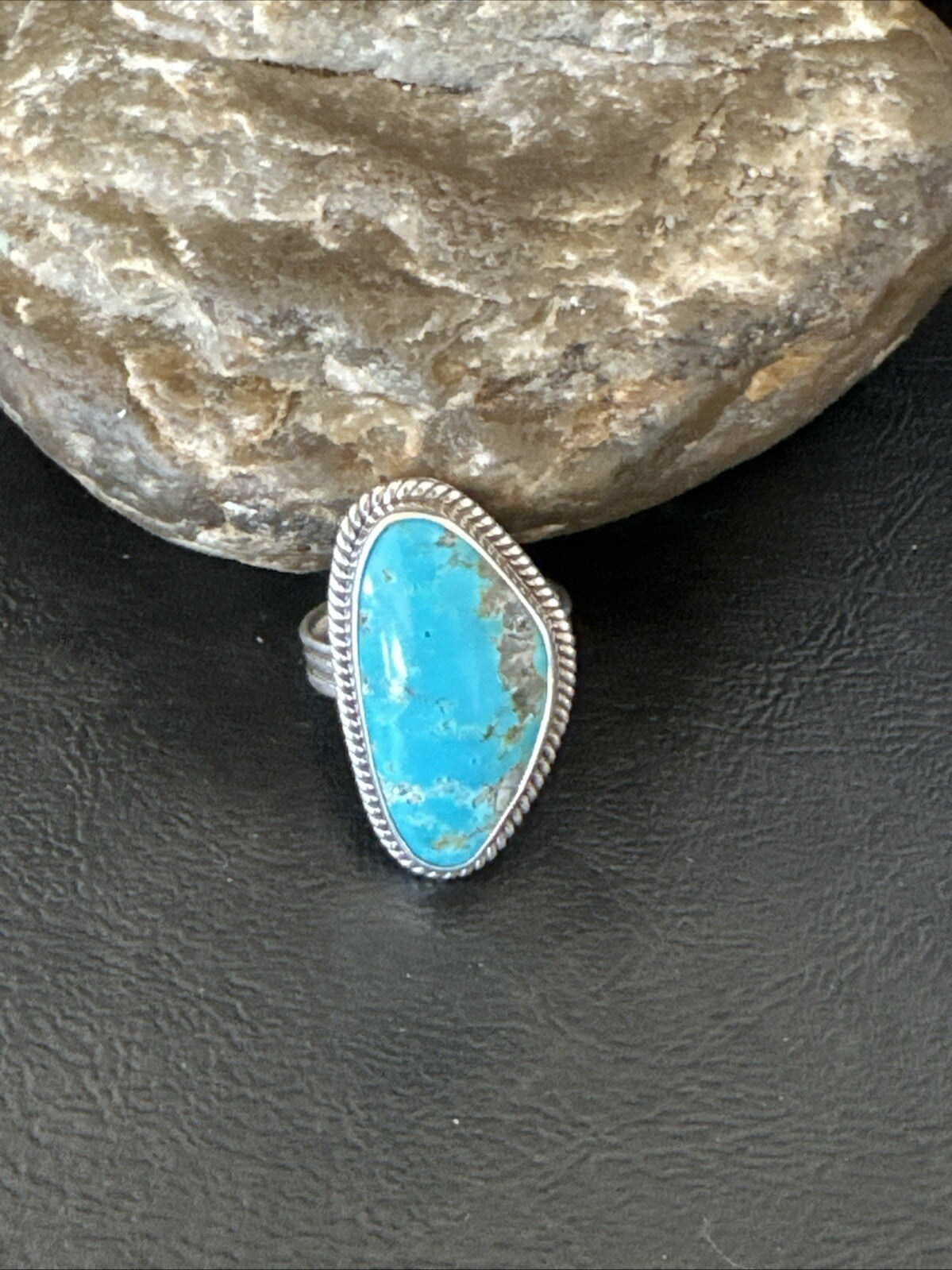 Blue Turquoise #8 Navajo Sterling Silver  Ring Size 9 18829
