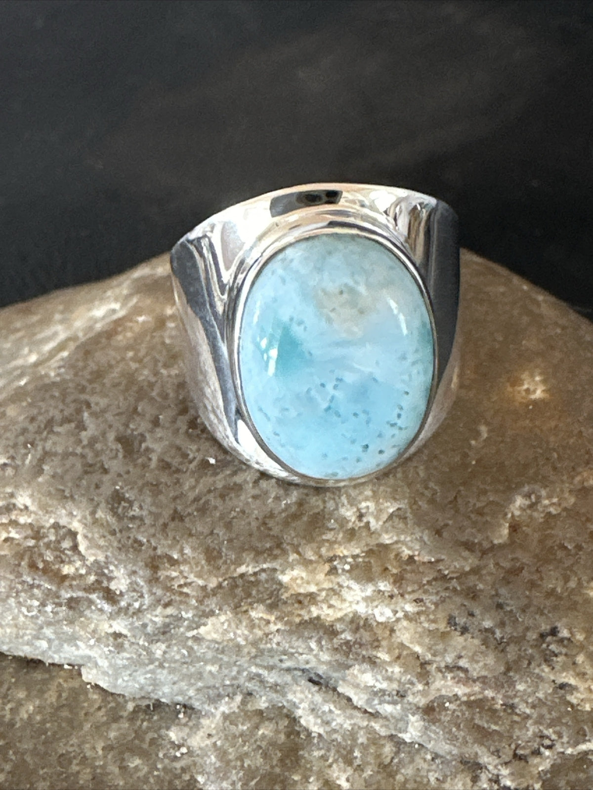 Womens Blue Larimar Navajo Sterling Silver Ring Size 9 17673