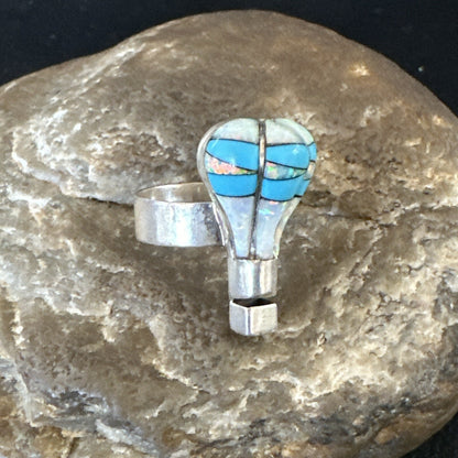 Navajo Balloon Blue Turquoise White Opal Inlay Band Ring Sz 6 18187